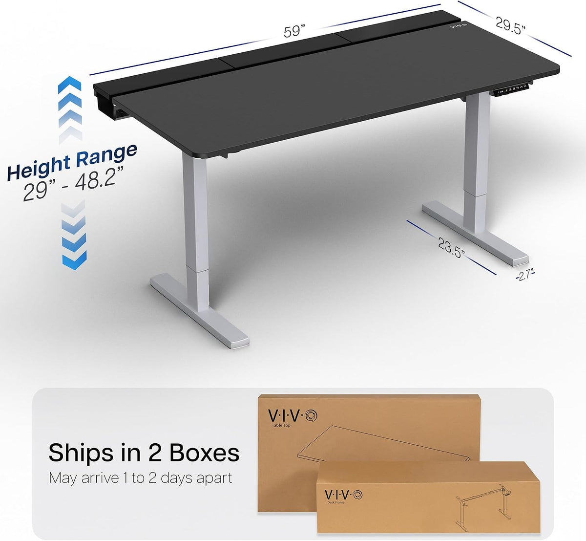 VIVO Electric 60 x 30 in Standing Adjustable Gaming Desk with Hidden Cable Trays, Full-Size Mouse Pad, Black Top Gray Frame, DESK-KIT-1G6-P3B
