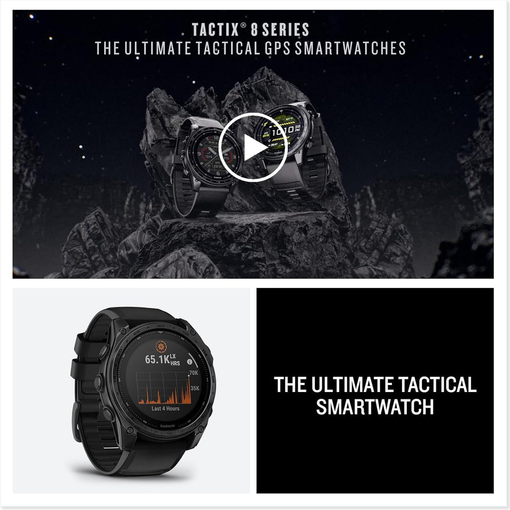 Garmin tactix® 8 51mm, Solar Charged Display, Elite, Premium Tactical GPS Smartwatch, Includes Applied Ballistics Elite™ Solver, Titanium Bezel, Sapphire Lens, 40-Meter Dive Rating