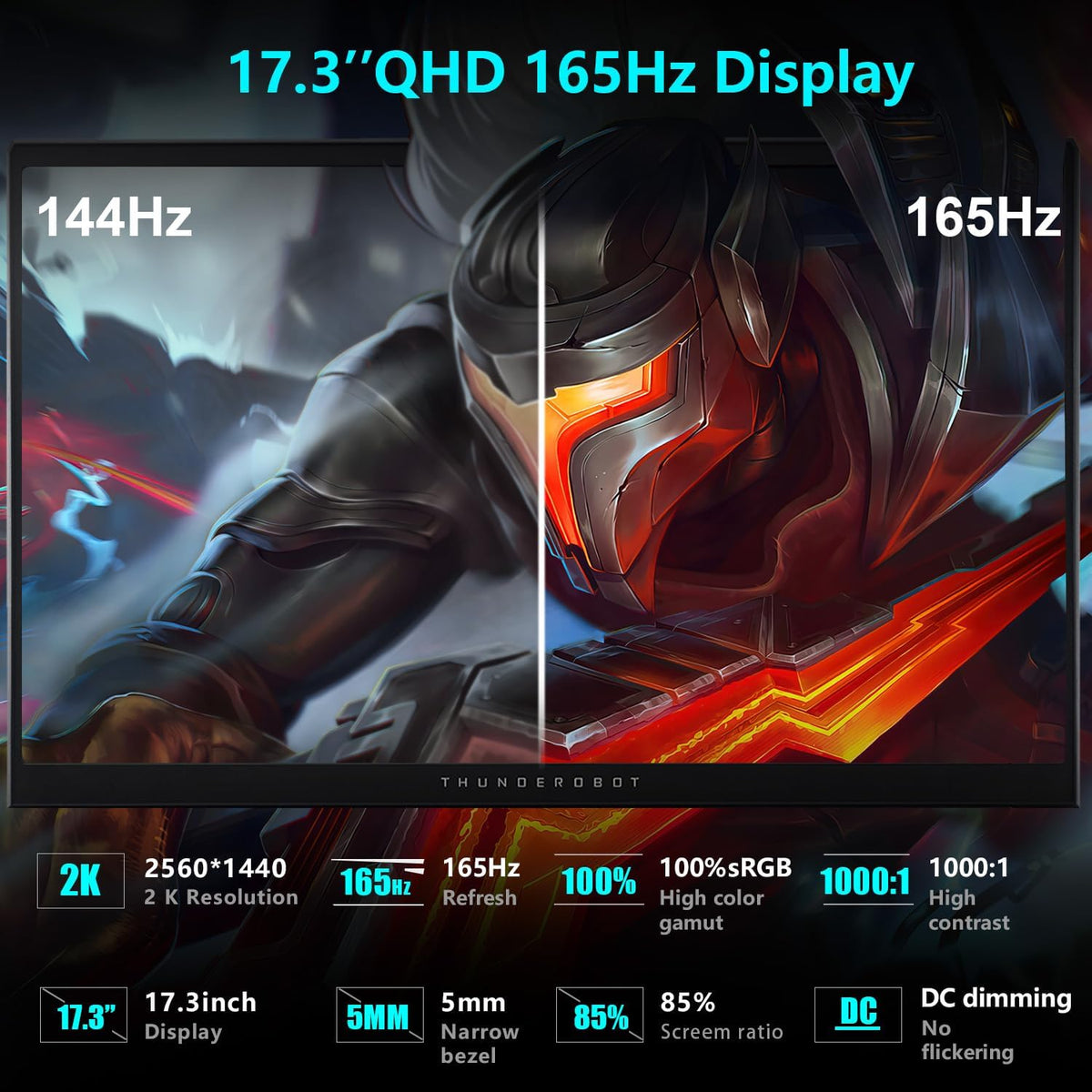 Thunderobot Storm 17 5060 Gaming Laptop, 17.3' QHD 165Hz 2K Display, Core i7-13620H, GeForce RTX 5060, 32GB DDR5 RAM, 2TB SSD, RGB Backlit Keyboard, Wi-Fi 6, Win11 Home
