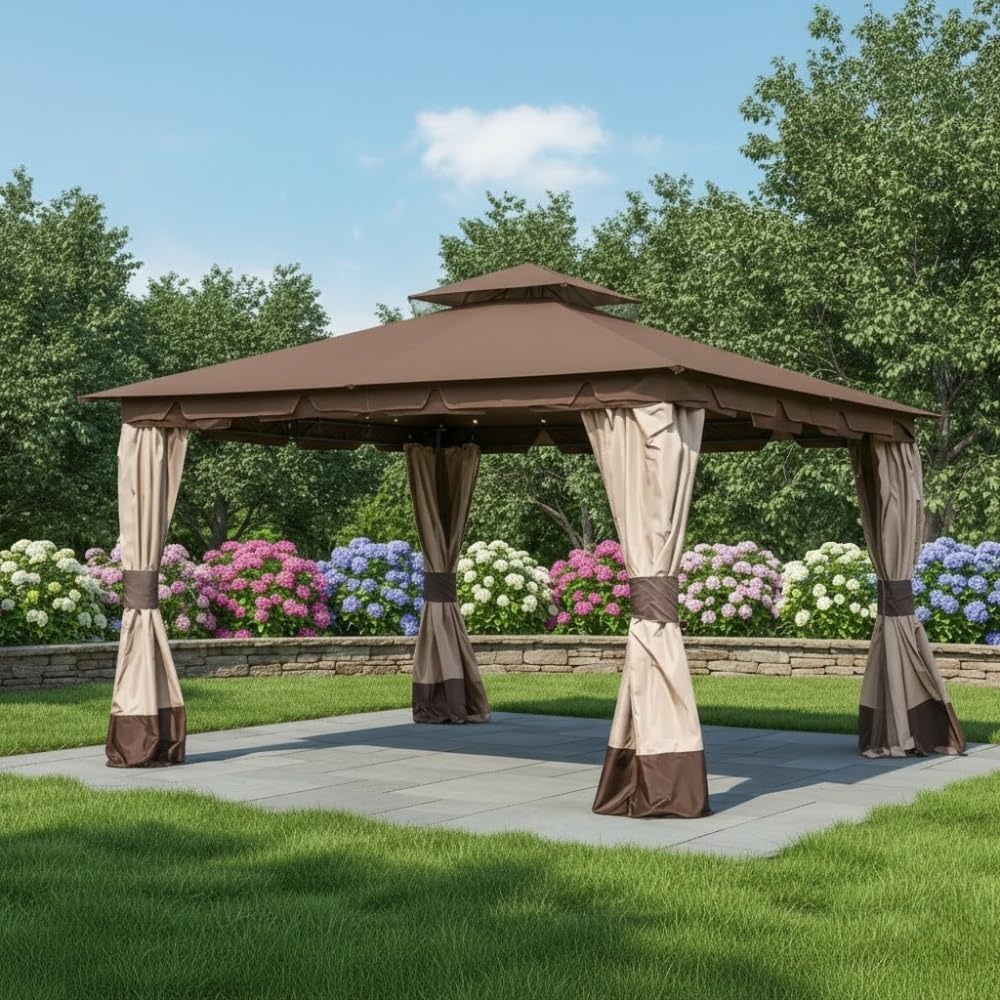 Garden Winds Reinforced RipLock 350 Replacement Canopy Top Cover Compatible with Monterey 10' x 12' Gazebo Model L-GZ215PST-4 - Nutmeg