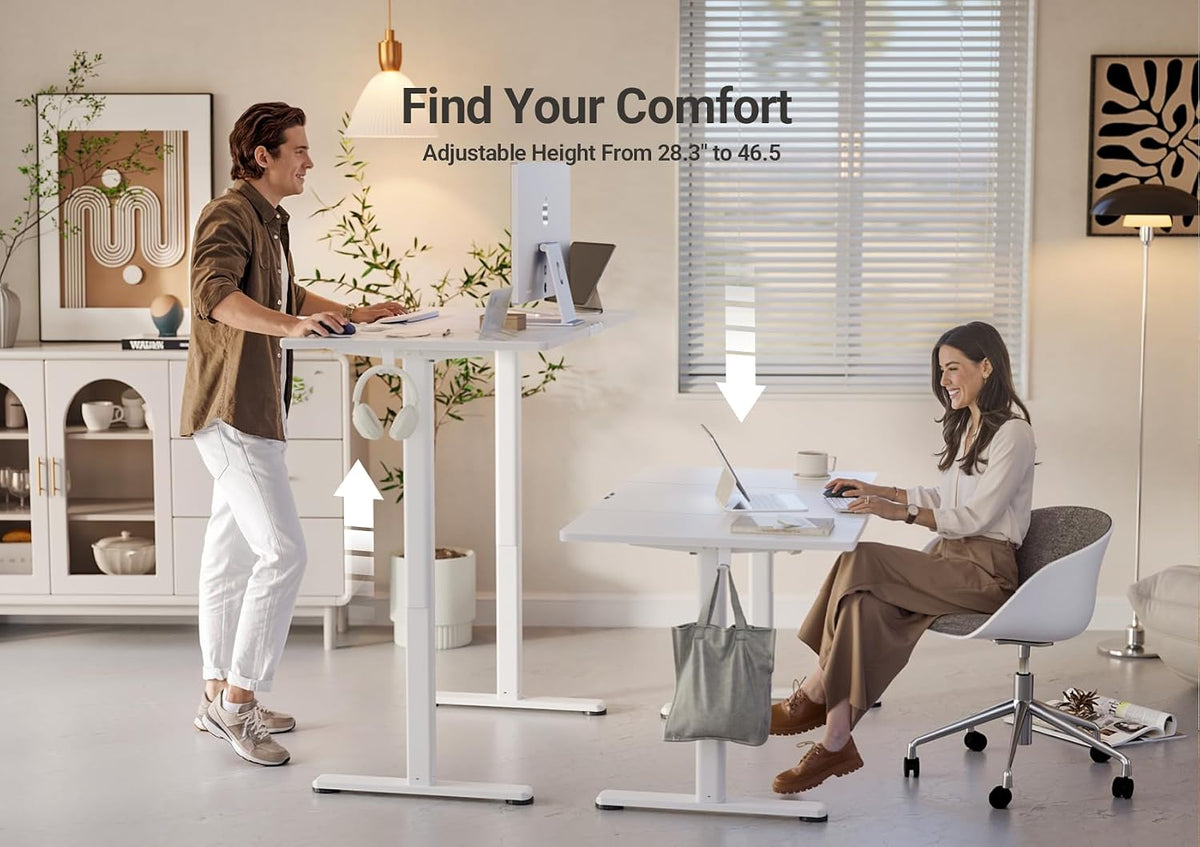 YDN Electric Standing Desk Adjustable Height, 63 x 24 Inches Stand up Desk with Cable Management, Home Office Desks with Splice Board & White Frame, White Top