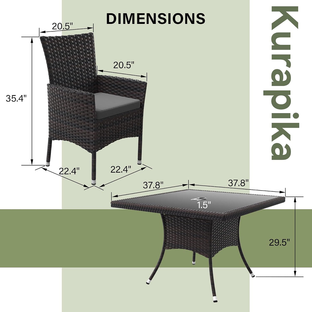 Kurapika 10-Piece Patio Furniture Outdoor Dining Set, Wicker Rattan Patio Dining Table and Chairs Set, Square Tempered Glass Tabletop with Umbrella Hole and 8 Chair Set, Grey