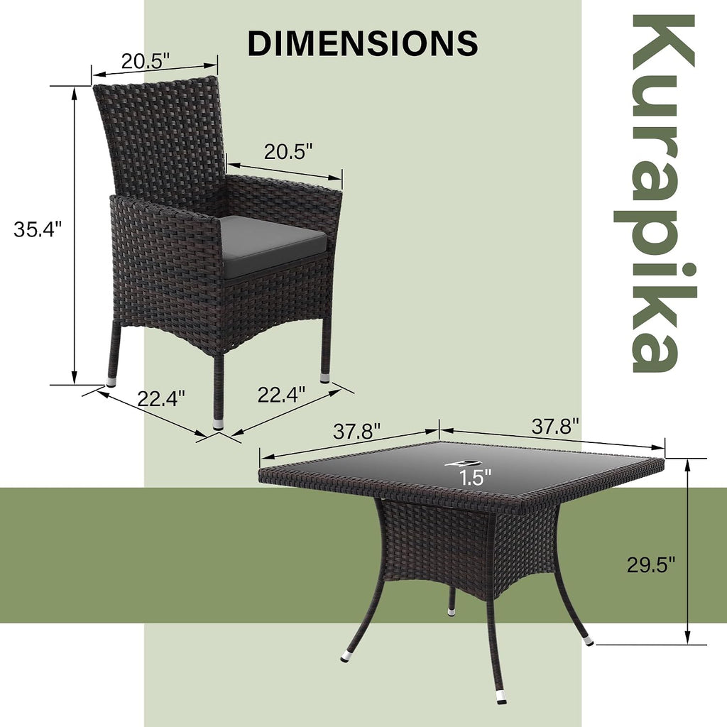 Kurapika 15-Piece Patio Furniture Outdoor Dining Set, Wicker Rattan Patio Dining Table and Chairs Set, Square Tempered Glass Tabletop with Umbrella Hole and 12 Chair Set, Grey