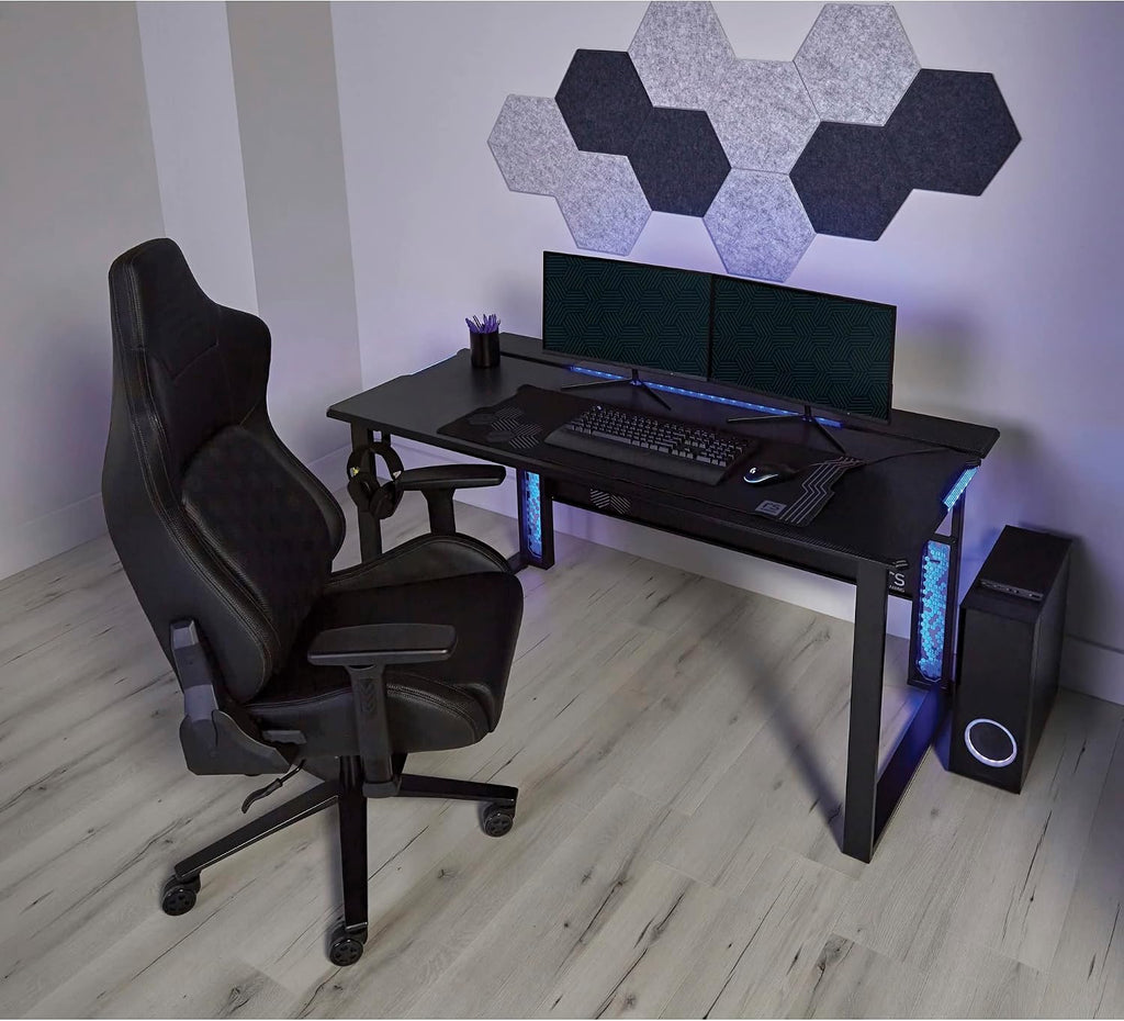 RS Gaming™ Mergence 60'W RGB Gaming Computer Desk With 10 Acoustic Panels, Black