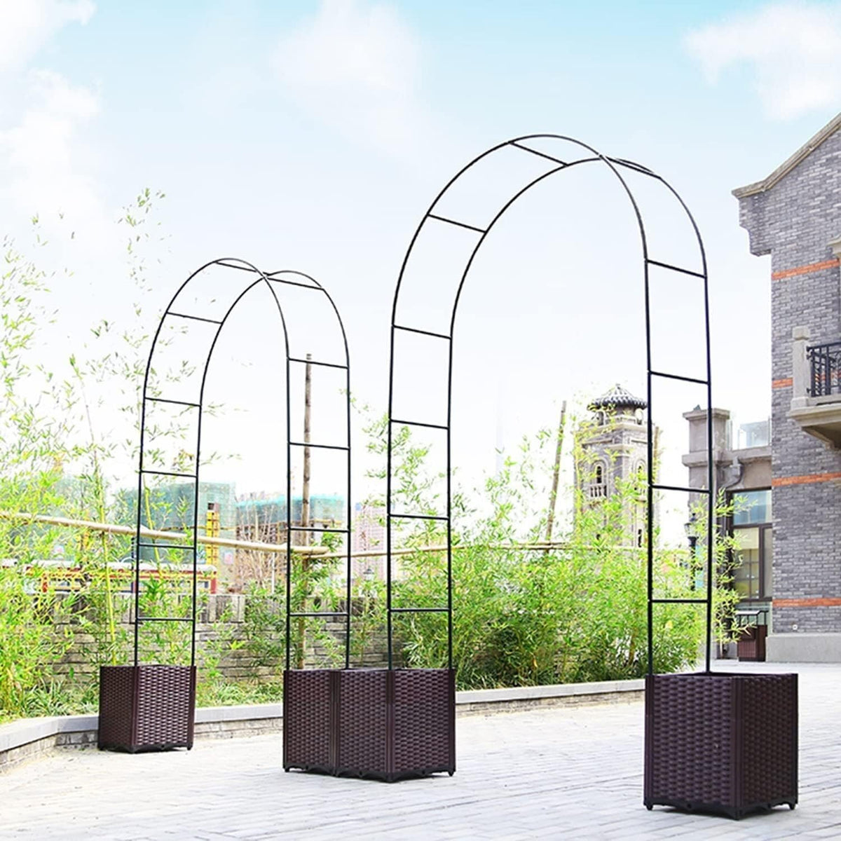 Garden Rose Arch, Pergola Garden Pavilion, Indoor and Outdoor Wedding Party Decoration, with A Pair of Rattan Boxes