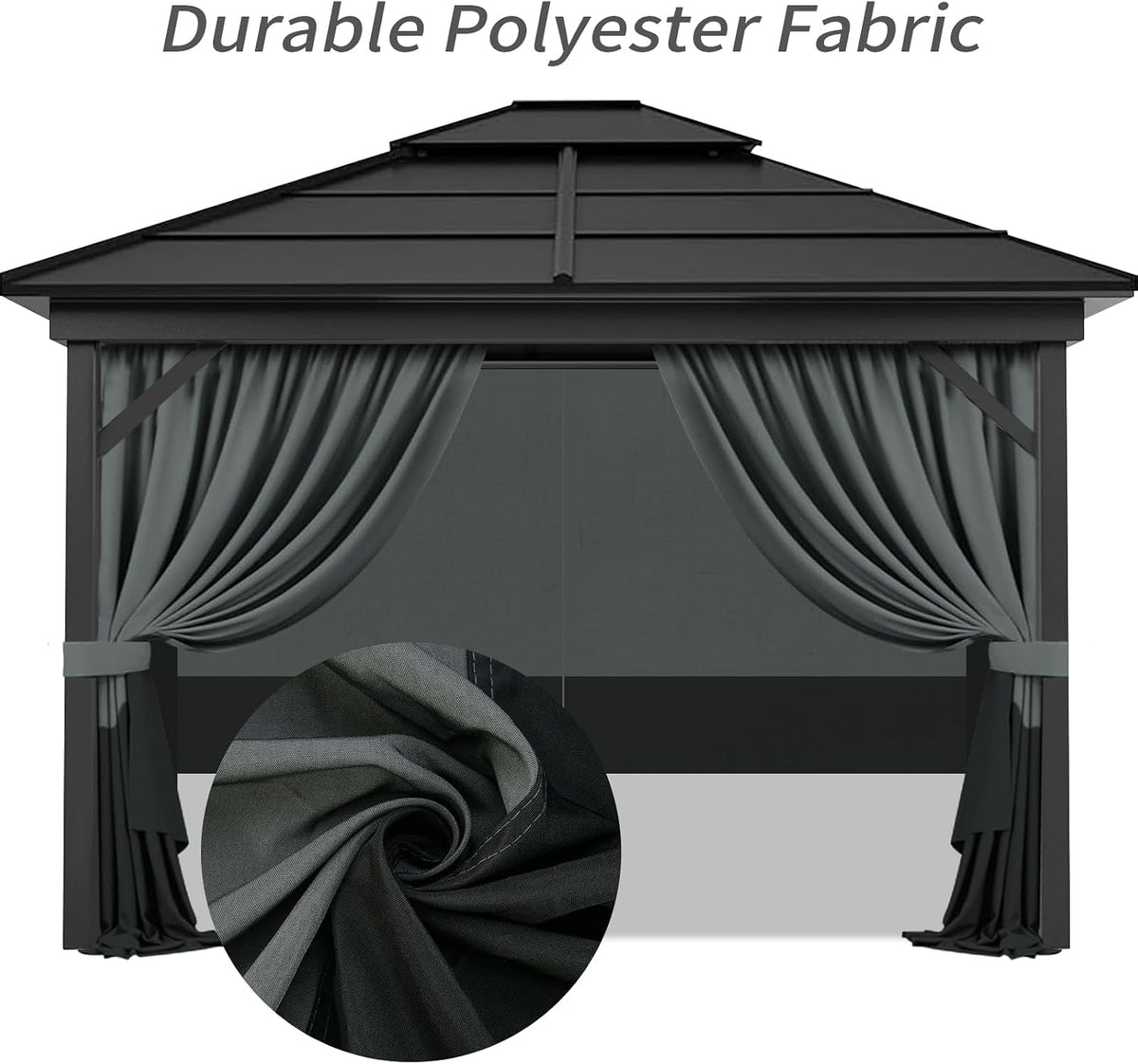 Gazebo Privacy Curtains 12 x 14' with Zipper 4-Panels Side Wall Universal Replacement for Patio, Outdoor Canopy, Garden and Backyard Gray and Black (Curtain Only)