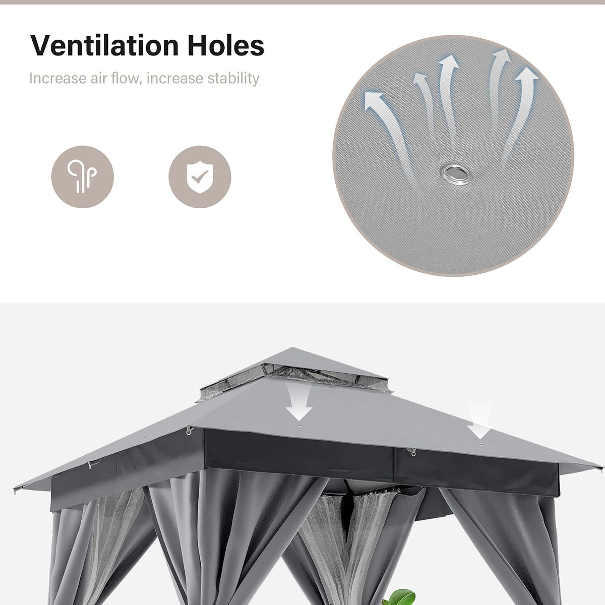 LAUSAINT HOME Patio Gazebo 8'x8', with 50ft Lights Outdoor Heavy Duty Party Tent Shelter with Double Roofs, Mosquito Nettings and Privacy Screens for Backyard, Garden, Lawn, Gray