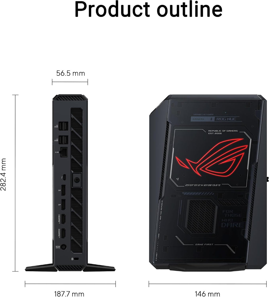 ROG NUC (2025) Gaming Mini PC with Intel® Core™ Ultra 9 (Series 2) ARL-HX CPU, NVIDIA® GeForce RTX™ 5070 Ti MobileGPU, 16GB DDR5 RAM, 1TB NVMe SSD, Thunderbolt 4 Triple-Fan Cooling and ARGB Lighting
