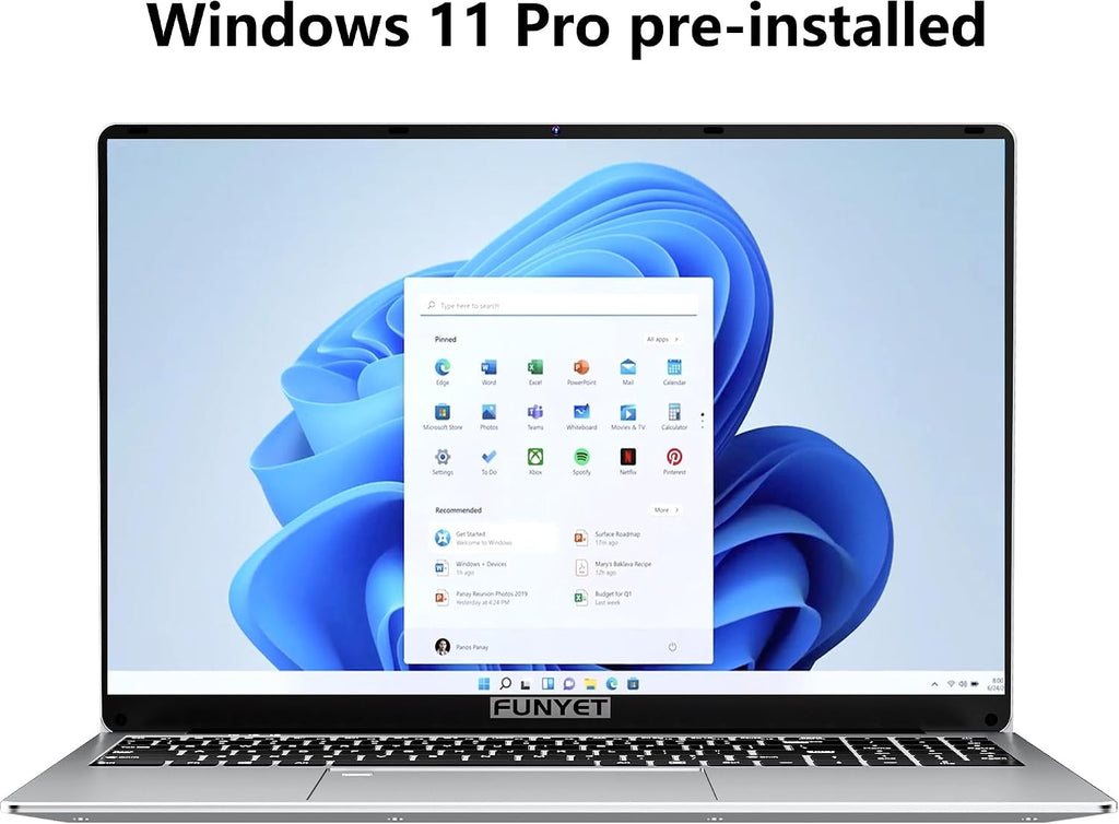 FUNYET Laptop Computer, Gaming Laptop 2025 Windows 11 Pro, 16 Inch Lap Top PC, 8GB RAM 256GB SSD, Intel 12th Gen Processor(up to 3.4GHz), Backlit Keyboard, Fingerprint Unlock, FHD, 2 Years Warranty