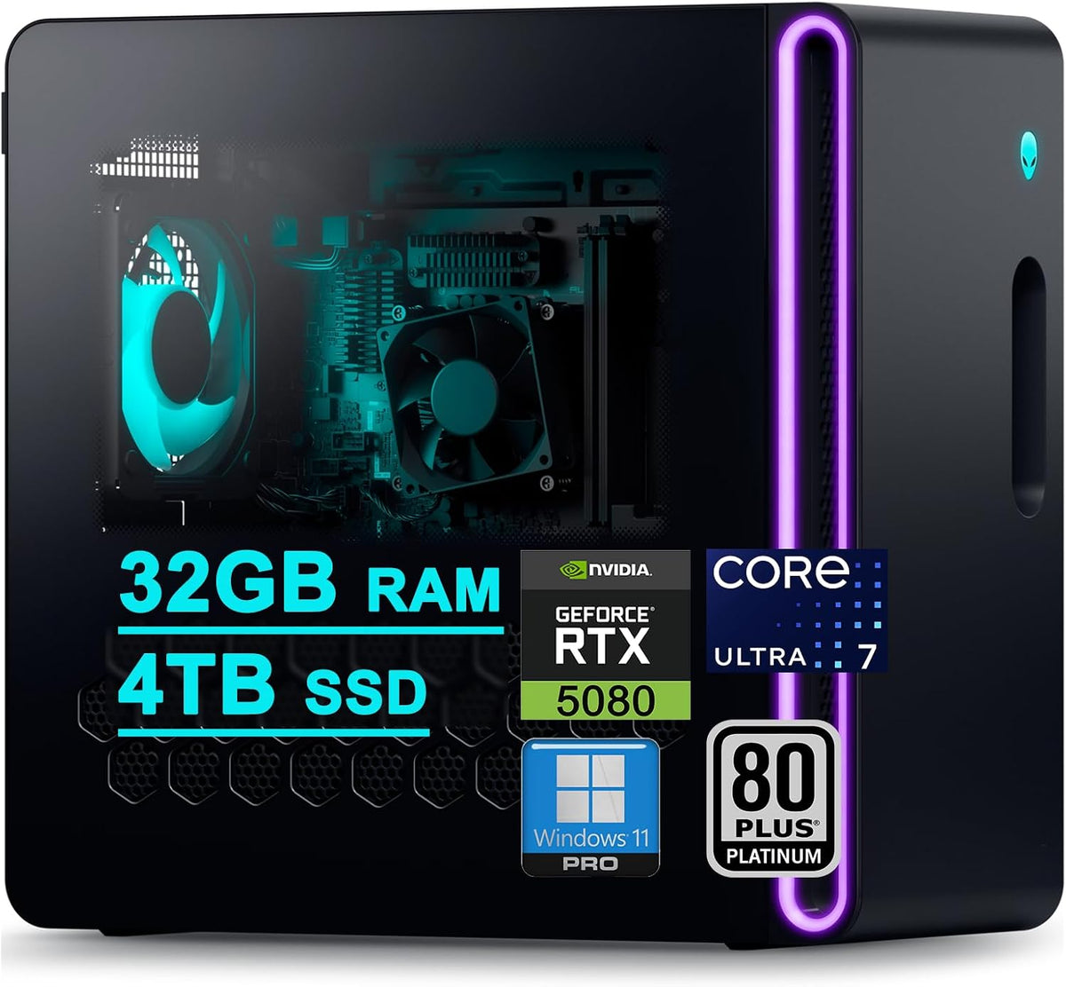 Dell Alienware Aurora ACT1250 Gaming Desktop Intel 20-core Ultra 7 Series 2 265F 32GB DDR5 4TB SSD GeForce RTX 5080 16GB GDDR7 DLSS4 (Up to 1801 Tops) WiFi7 1000W PSU for Gaming AI PC Win11Pro