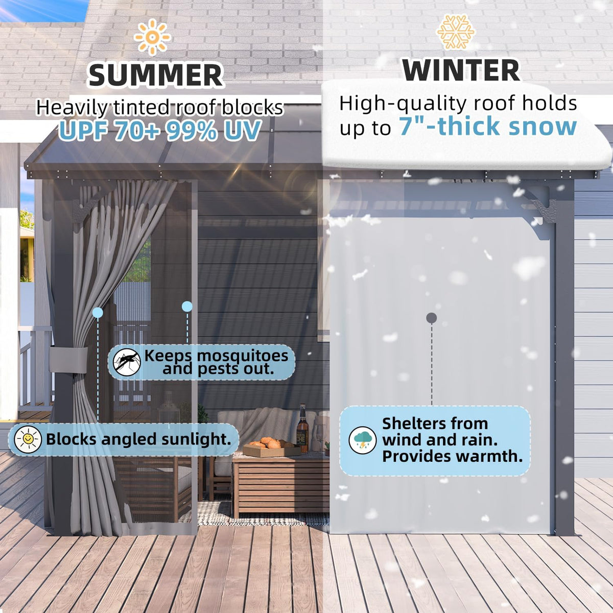 AECOJOY 10' X 8' Gazebo for Patio, Small Wall-Mounted Lean to Gazebo Pergola with Curtains and Netting, 8x10 Hard Top Pergolas and Gazebos on Clearance for Lawn Backyard Garden Deck
