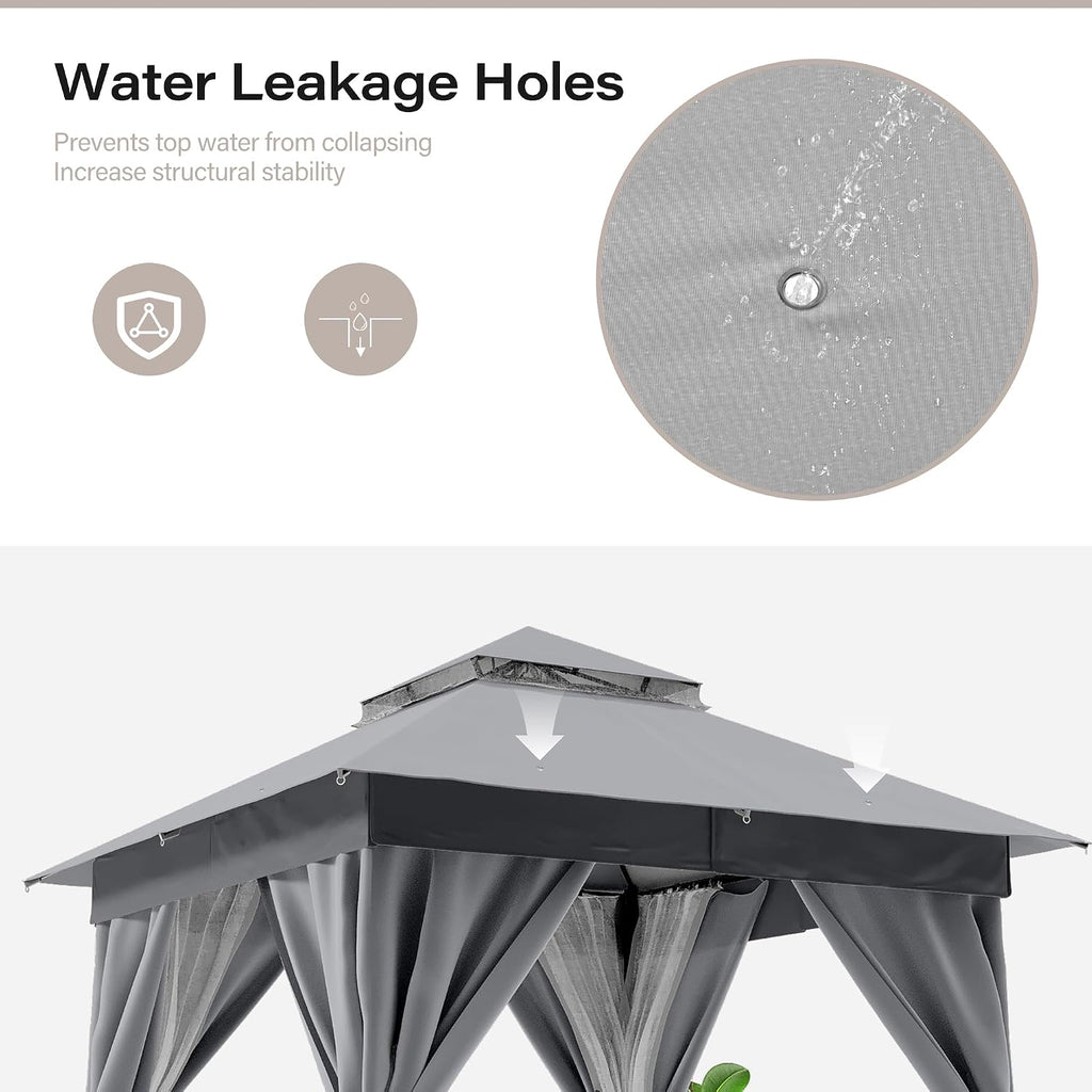 LAUSAINT HOME 8'x8' Outdoor Gazebo, Metal Frame Heavy Duty Patio Canopy Tent Shelter with Double Roofs, Mosquito Nettings and Privacy Screens for Backyard, Garden, Lawn, Gray