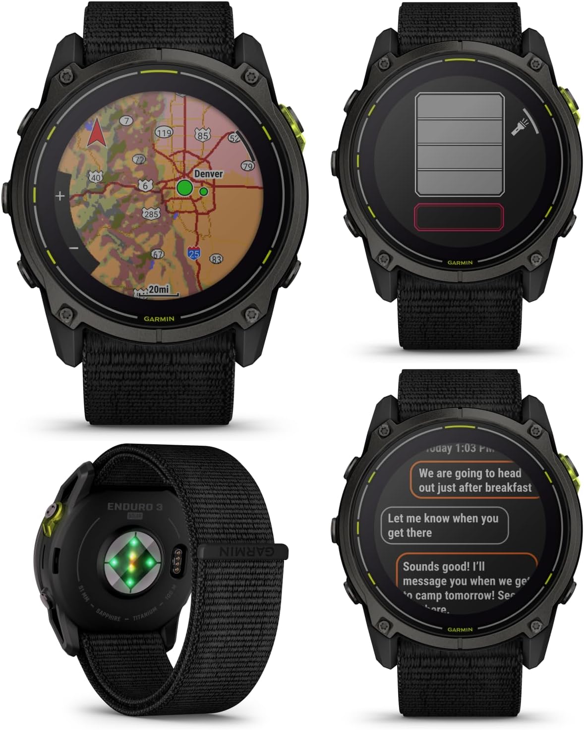 Garmin Enduro 3 – 51 mm, Solar, Sapphire, Ultraperformance GPS Smartwatch, Carbon Gray DLC Titanium with Black UltraFit Nylon Strap Bundle
