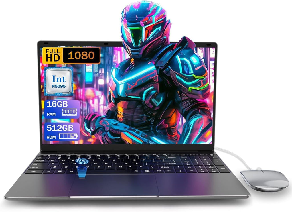 15.6 inch Laptop,16GB RAM LPDDR4 512GB SDD Portable Laptop Computer Cerelon N5095 Processor FHD 1920 * 1080 Laptop PC with Touch ID, WiFi5, BT4.2, USB 3.0