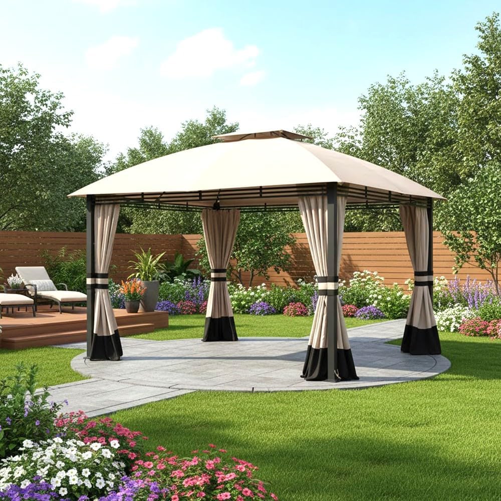 Garden Winds Reinforced Replacement Canopy Top Cover Compatible with Crestfield 11X13 (Models A101017510, A101017511, A111020900) Sunjoy Gazebo - Classic Sand, Riplock 350
