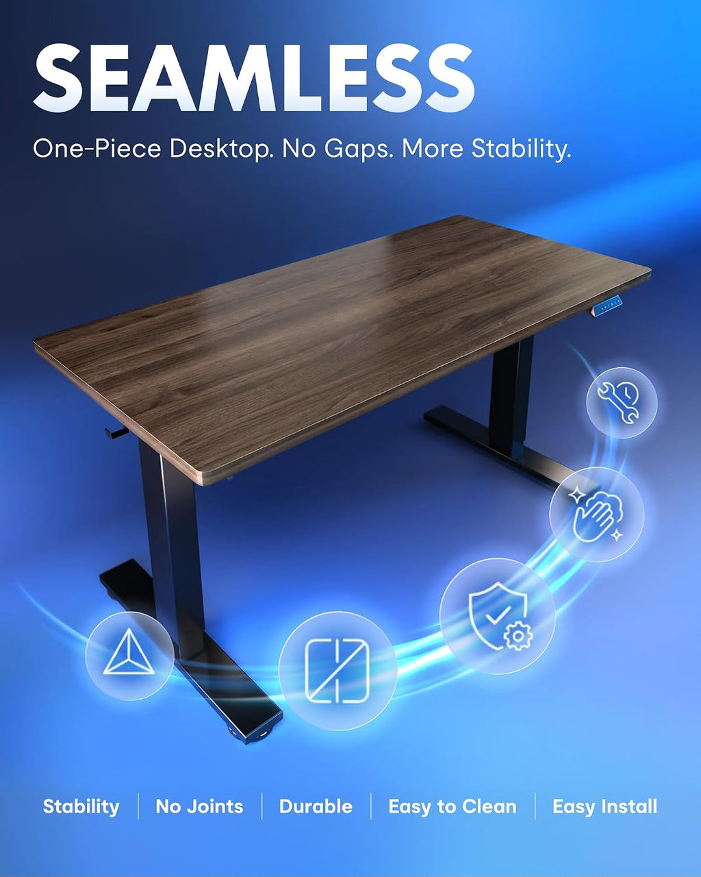 FLEXISPOT EN1 One-Piece Standing Desk, Electric Adjustable with 4 Memory Presets, 176 LBS Capacity, Stable & Quiet, Seamless Desktop for Home Office & Dual Monitors, 48'x24' Black Walnut