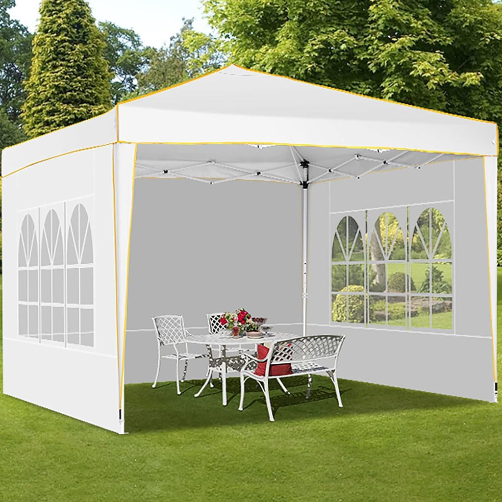 COBIZI 10x10 Pop up Canopy, Canopy Tent 10x10 Gazebos, Ez up Canopy for Parties Outdoor Camping Party Event Shelter Sun Shade with 4 Sidewalls & Carry Bag 4 Stakes & Ropes & Sandbags, White