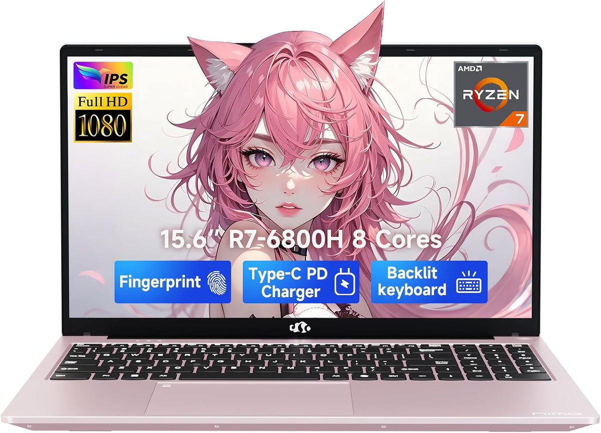NIMO 15.6' IPS FHD-Gaming-Laptop, 8 Cores AMD Ryzen 7 6800H 16GB DDR5 RAM 512GB SSD (Beat i7-12700H, Up to 4.7GHz) AMD Radeon 680M GPU-Computer with 100W Type-C Backlit Keyboard, Fingerprint