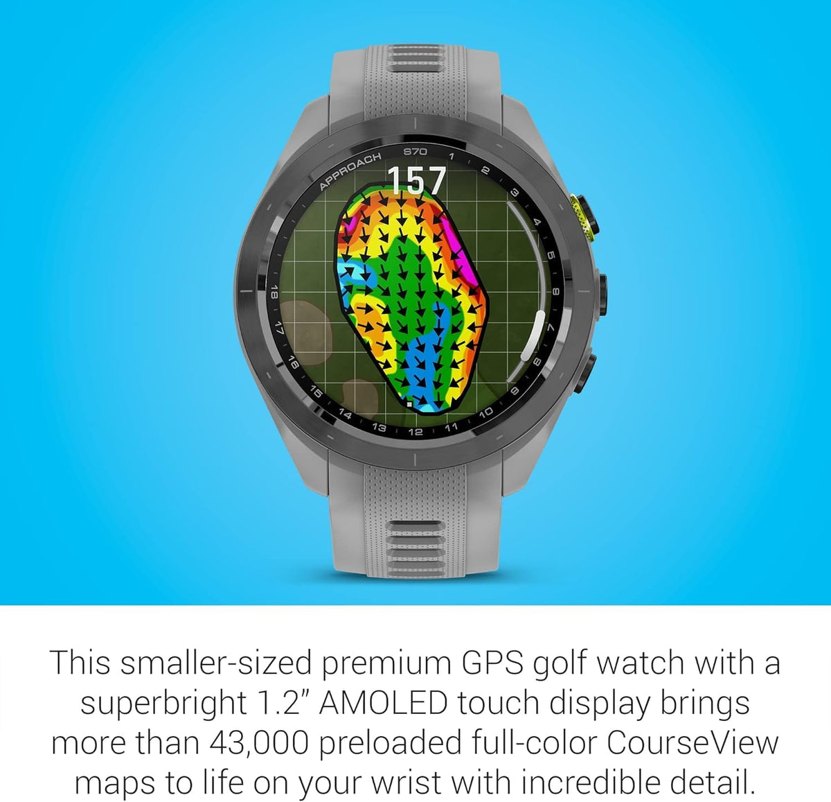 Garmin Approach S70 (Gray, 42mm) Golf GPS Watch - AMOLED Display, Virtual Caddie & Playslike Distance - Gift Box Bundle with PlayBetter Screen Protectors, Wall Adapter & Hard Case