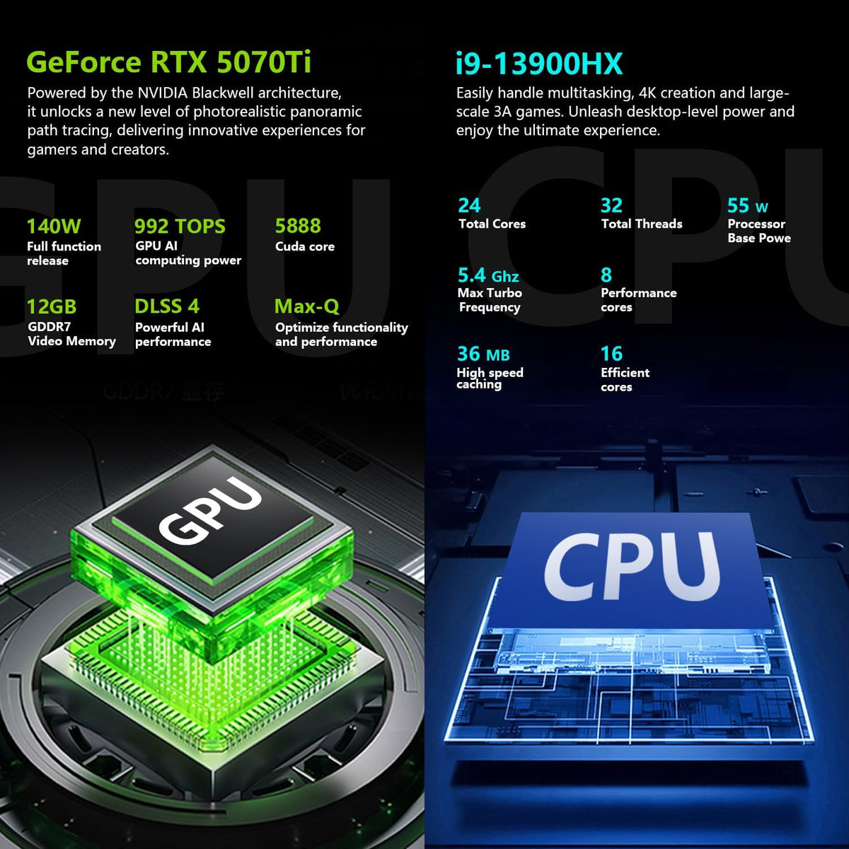 Thunderobot Radiant 16 i9 5070Ti 2.5K 300Hz Gaming Laptop, NVIDIA GeForce RTX 5070 Ti, Core i9-13900HX, 16' QHD+ 300Hz Display, 32GB DDR5, 1TB SSD, RGB Backlit KB, Wi-Fi 6, Win 11 Home, Black