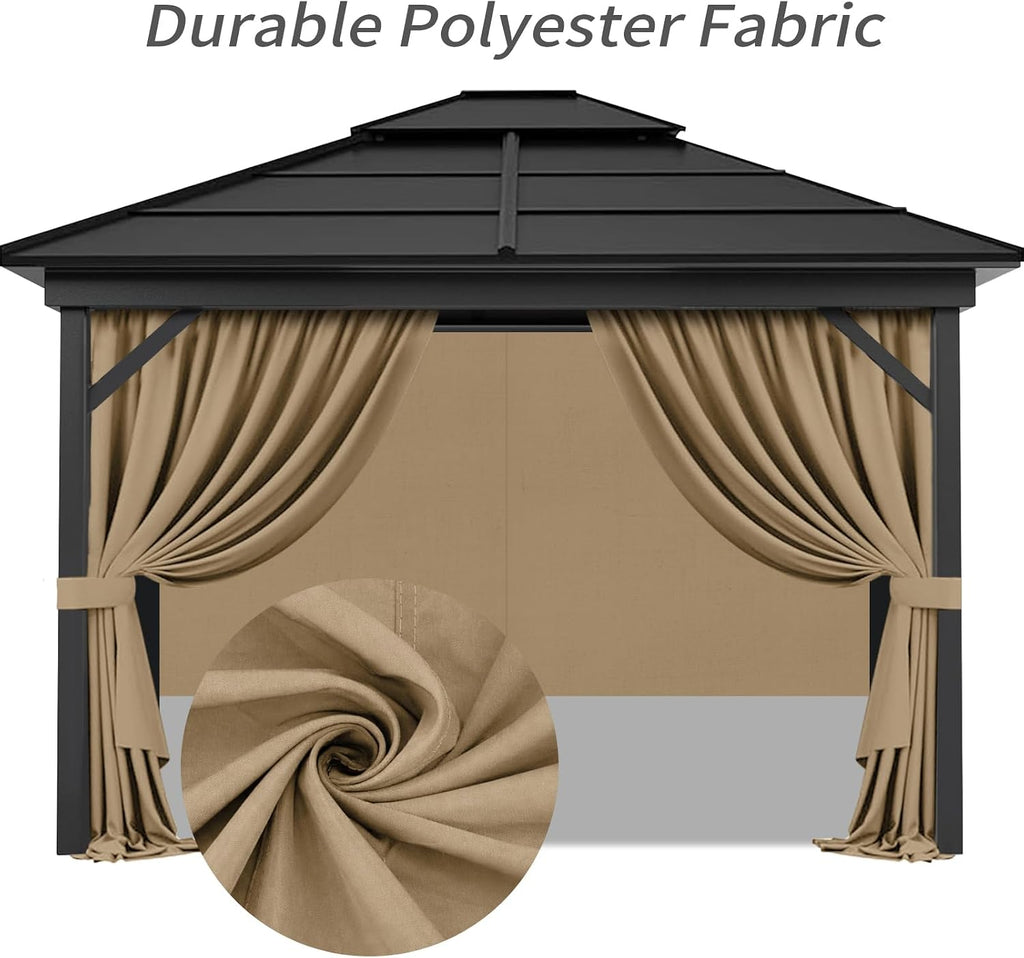 Gazebo Privacy Curtains 11' x 13' with Zipper 4-Panels Side Wall Universal Replacement for Patio, Outdoor Canopy, Garden and Backyard (Curtain Only)
