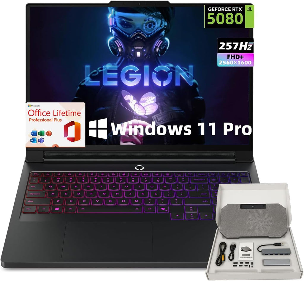 Lenovo Legion Pro 7i Gaming Laptop, NVIDIA GeForce RTX 5080 16GB GDDR7, Ultra 9 24-Core (Up to 2.7 GHz), 16'' 2560x1600 240 Hz OLED Display, Windows 11 Pro, Office Pro Lifetime (64GB DDR5 | 1TB SSD)
