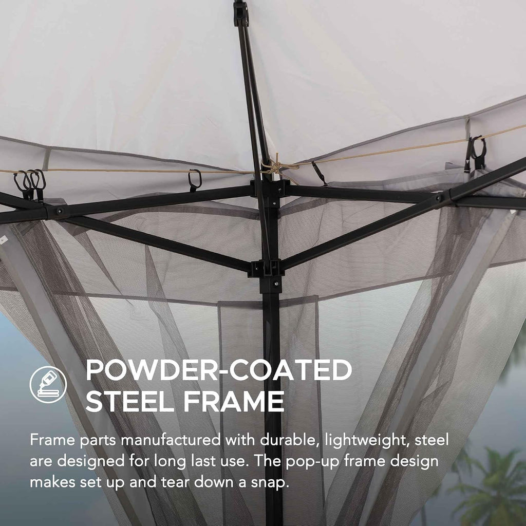 SUNJOY 11x11 ft. Pop-Up Instant Gazebo, Outdoor Portable Steel Frame 2-Tier Top Canopy/Tent with Netting and Carry Bag, Gray