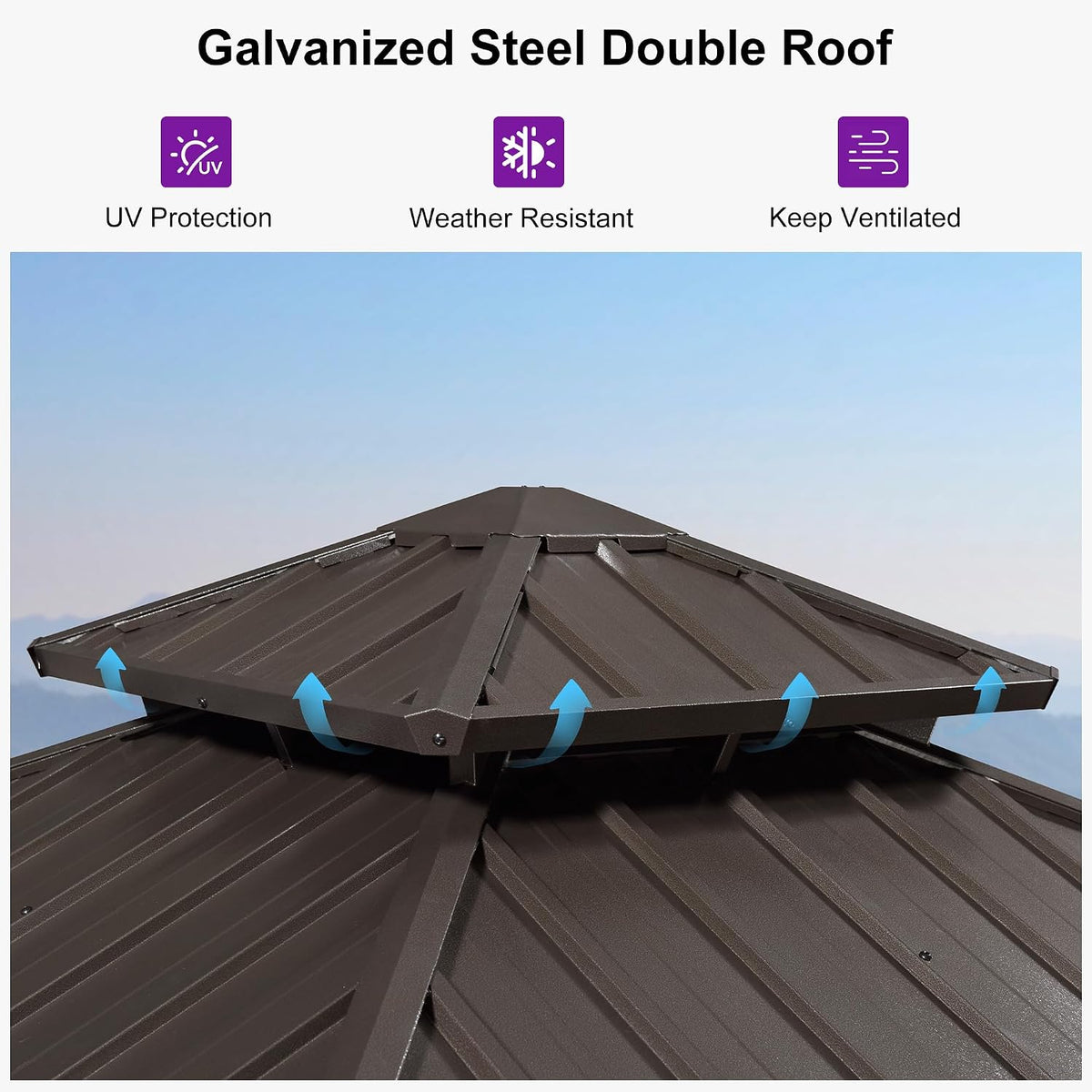 PURPLE LEAF 8' X 8' Outdoor Hardtop Gazebo Metal Frame Galvanized Steel Double Roof with Curtains and Nettings for Patio Desk Backyard Bronze