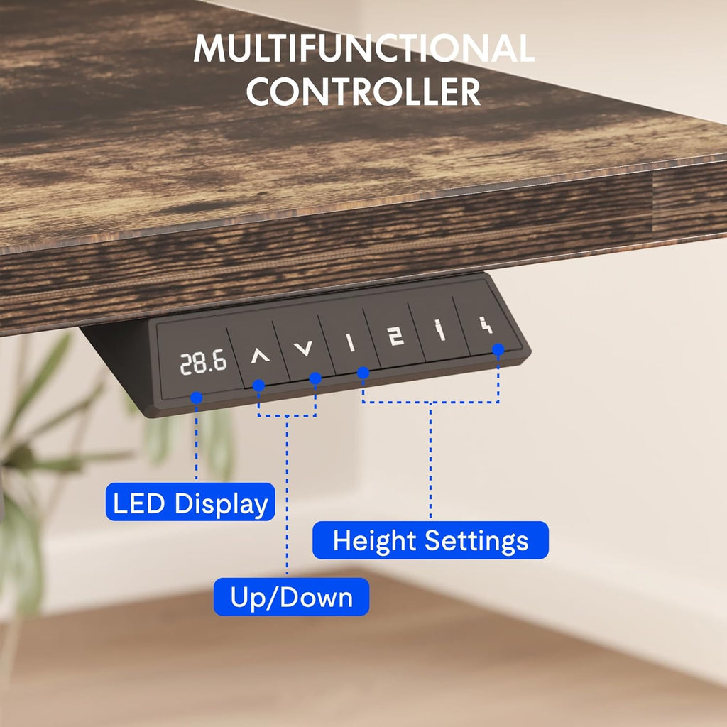 FLEXISPOT EN2 Whole-Piece Standing Desk with Clamp Power Strip, 48 x 24'' Electric Stand Up Height Adjustable Desk with Cable Management (Black Frame + 48' Rustic Brown Desktop, 2 Packages)