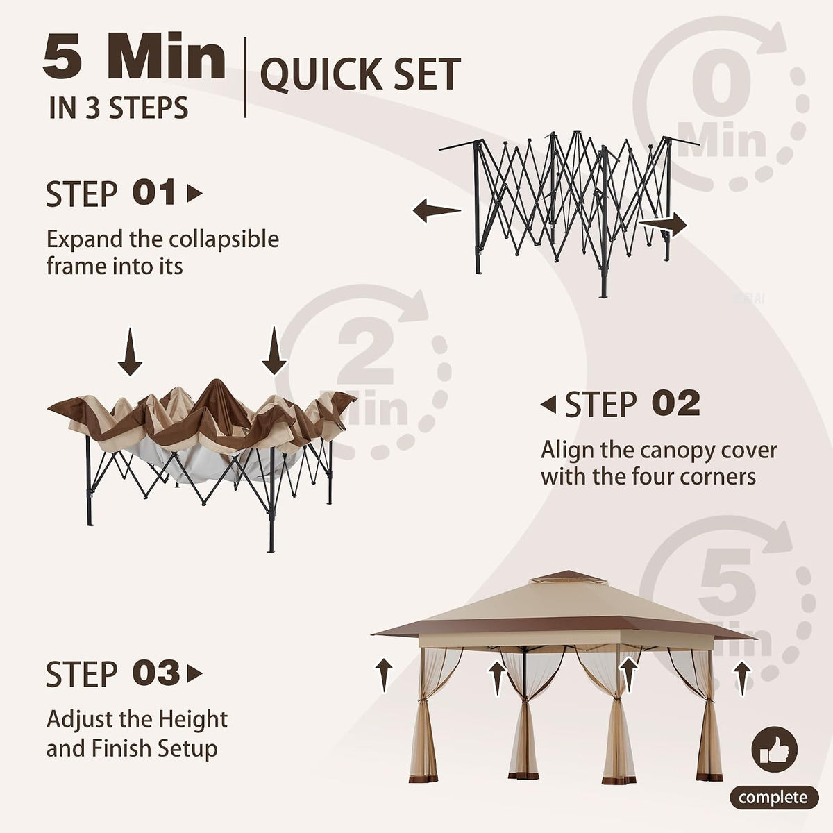 Bezseller 13x13 Pop Up Gazebo with Mosquito Netting – Easy 1-Person Setup, Water-Resistant Backyard Canopy for Family Patio & Garden Use,Khaki