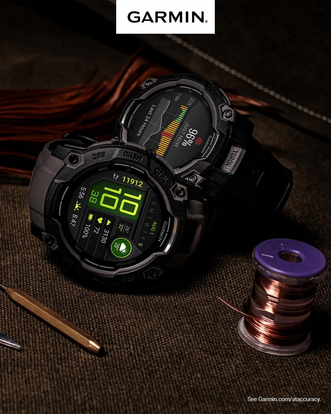 Garmin Instinct 3 50mm, AMOLED, Outdoor GPS Smartwatch, 24/7 Health Monitoring, 24 Days of Battery Life, Built-in Flashlight, Charcoal (010-03020-00) Fitness and Tactical Smart Watch Bundle for Men
