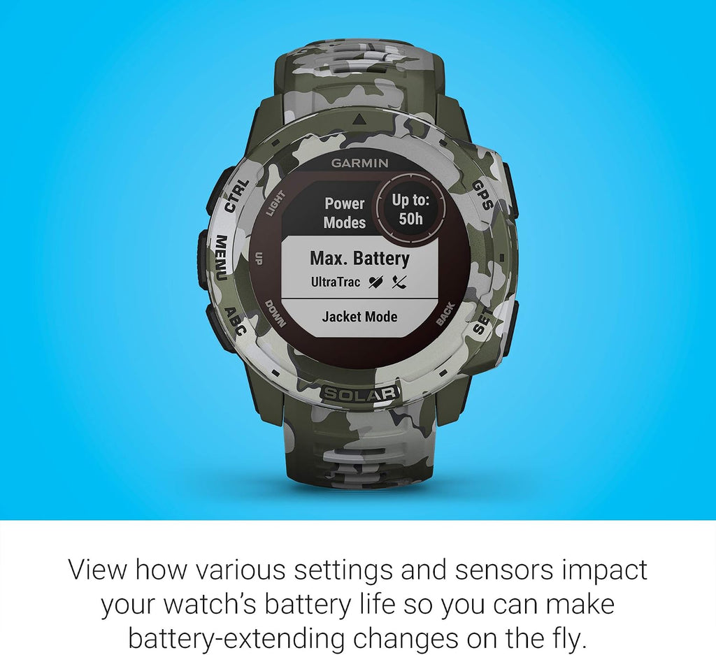Garmin Instinct Solar, Rugged Outdoor Smartwatch with Solar Charging Capabilities, Built-in Sports Apps and Health Monitoring, Lichen Camo (Renewed)