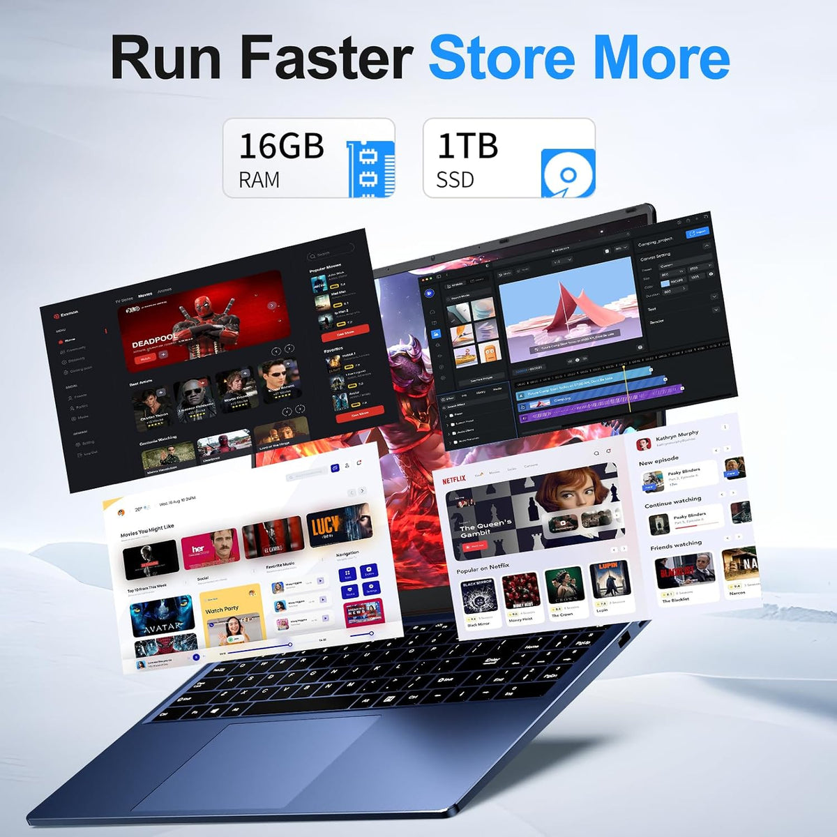 NIAKUN 2026 Gaming Laptop,16 Inch Laptops Computer with Windows 11 Pro & Microsoft Office,16GB RAM 1TB SSD,Intel N150(4C/4T),Backlit Keyboard,Mini HDMI,cam|Mic,Portable Thin for College,Work,Student