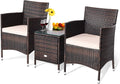 HAPPYGRILL 3 Piece Patio Set Wicker Rattan Furniture Set Outdoor Rattan Conversation Set with Coffee Table Chairs & Thick Cushions Bistro Sets for Patio Garden Lawn Backyard Pool