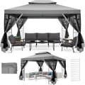 COBIZI Gazebo 10x13 Heavy Duty Gazebo with Improved Nettings Outdoor Double Roof Patio with Metal Steel Frame Outdoor Canopy Tent for Patio, Deck, Backyard (Gray, Nettings)