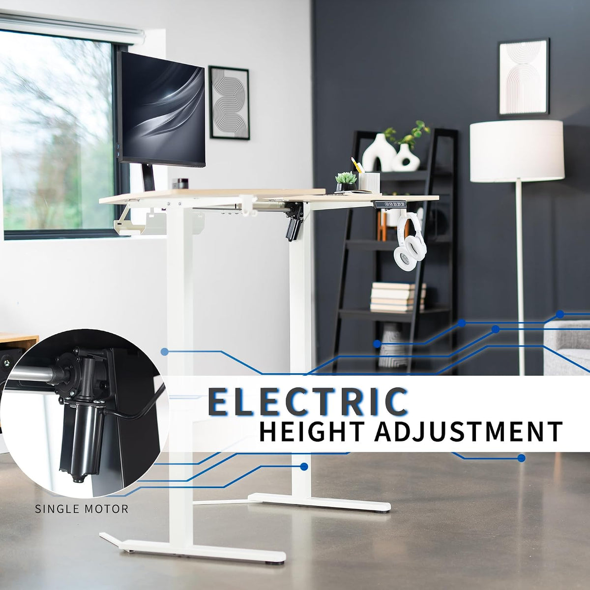 VIVO Electric Corner L-Shaped 47 x 47 in Standing Desk, Memory Height Adjustment, Light Wood Top White Frame, DESK-E1L94C