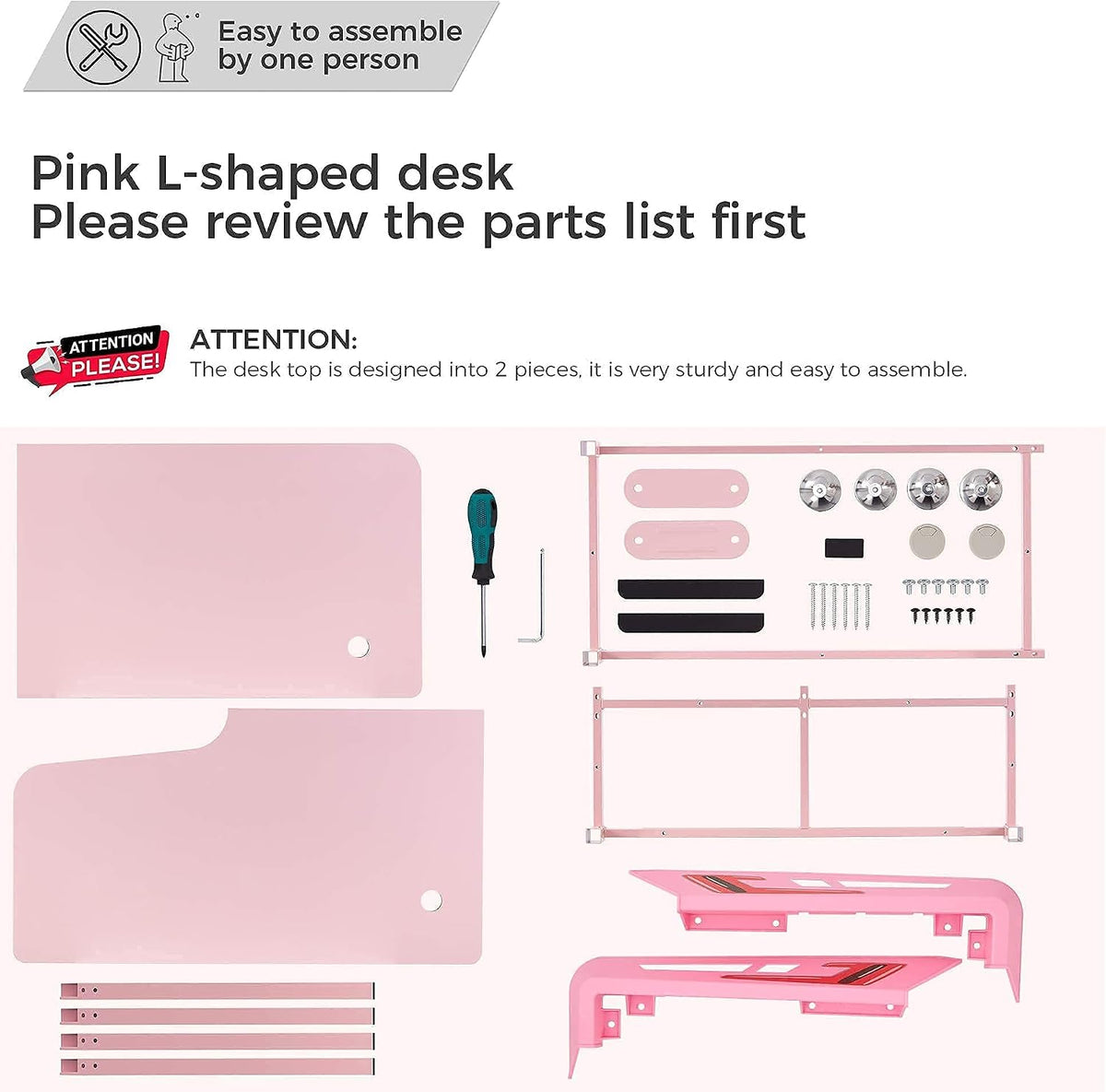EUREKA ERGONOMIC Gaming Desk,60 Inch Pink L-Shaped Computer Desk, Corner Desk Gamer Desk Game Table with Free Mouse Pad for Girls Home Office Wood & Metal Space-Saving,Easy to Assemble,Pink