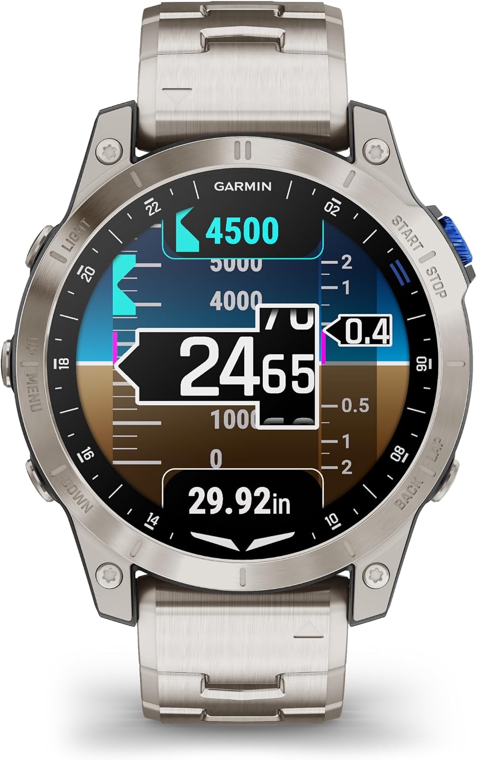Garmin D2™ Mach 1, Touchscreen Aviator Smartwatch with GPS Moving Map, Aviation Weather, Health and Wellness Features and More, Vented Titanium Bracelet
