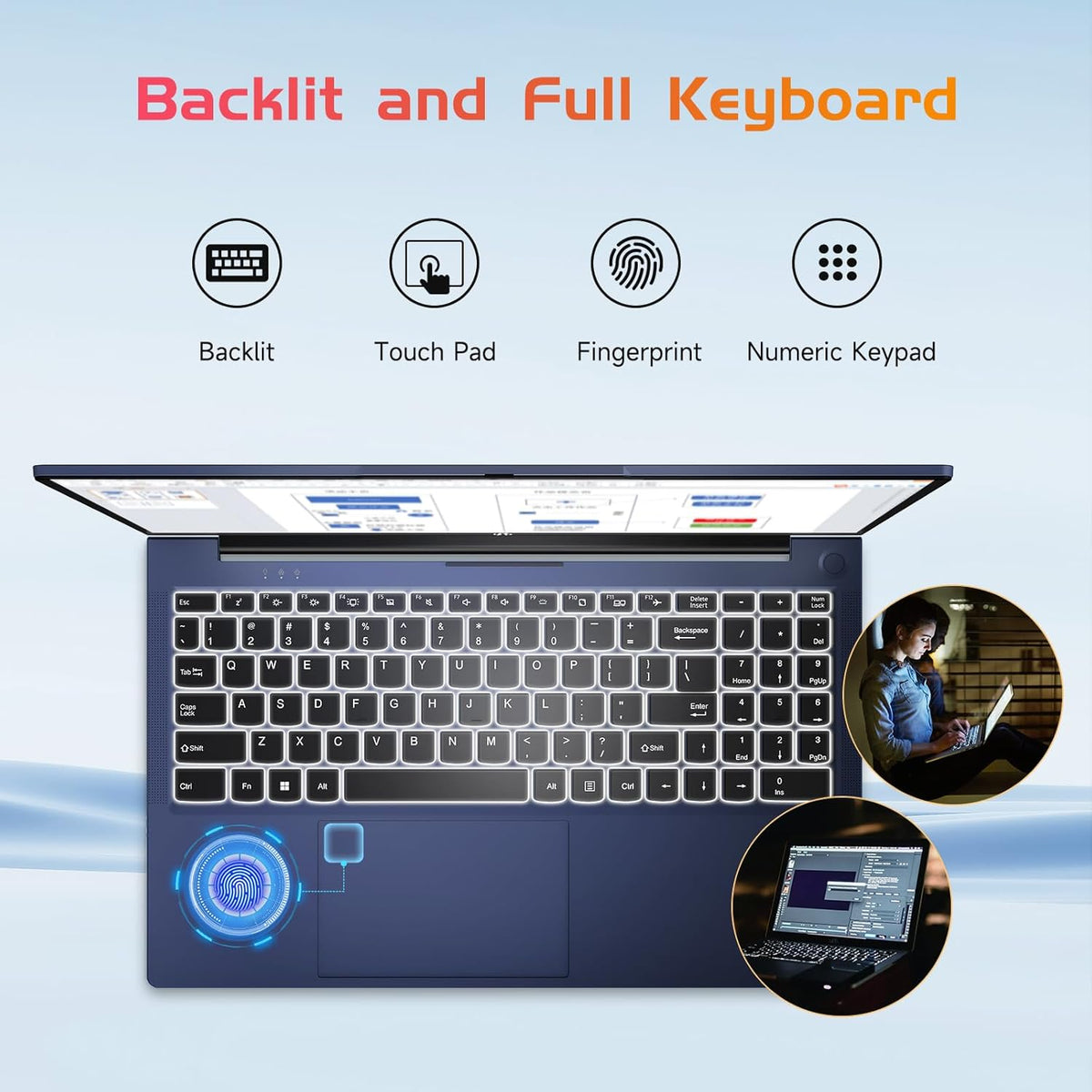 NIMO 15.6 IPS-FHD-Laptop, 16GB RAM 1TB SSD Intel Pentium Quad Core N100, Backlit Keyboard Fingerprint (Beat to i3-1115G4 Up to 3.4GHz) Computer for Student-Home WiFi 6 BT5.2 Win 11