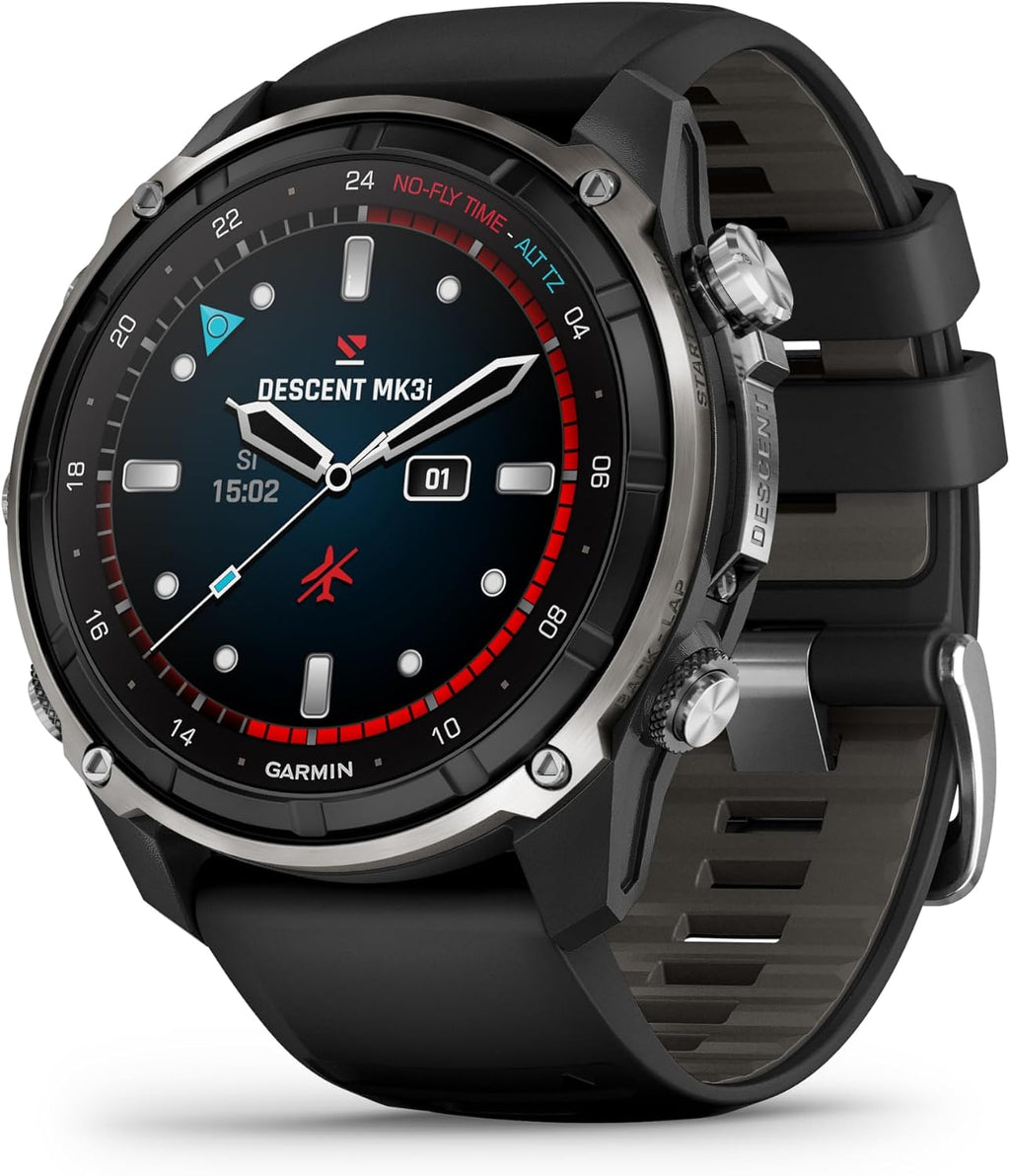 Garmin Descent™ Mk3i – 51 mm Silver and Black PVD Titanium with Black/Pebble Gray Silicone Band