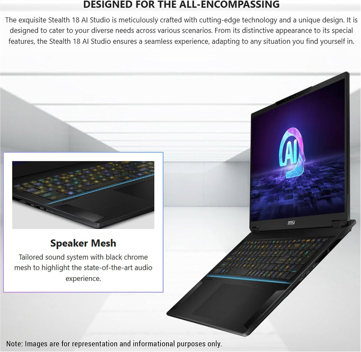 msi Stealth 18 AI Studio Gaming Laptop, Intel Ultra 9-185H, 64 GB DDR5 RAM, 4 TB PCle SSD, 18' QHD+ (2560x1600) 240Hz, Nvidia G-Force RTX 4080, Backlit Keyboard, W11 Home