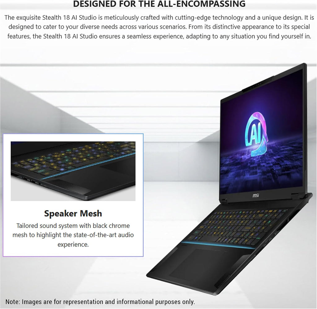 MSI Stealth 18 AI Studio Gaming Laptop, Intel Ultra 9-185H, 32 GB DDR5 RAM, 1 TB PCle SSD, 18' QHD+ (2560x1600) 240Hz, Nvidia G-Force RTX 4080, Backlit Keyboard, W11 Home