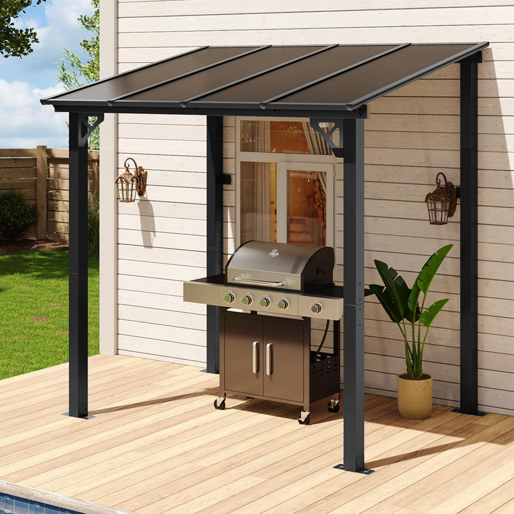 Aoxun 8' x 5' Pergola for Patio, Gazebo with Sloped Roof, Grill Pergola Large Wall-Mounted Heavy Duty Awnings, for Backyard, Deck, Patio