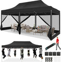 COBIZI 10x20 Heavy Duty Pop Up Canopy Tent with 6 Sidewalls, Easy Set Up Outdoor Waterproof Screen Commercial Party Tent with Mosquito Netting for Parties Backyard Patio, Roller Bag, Black