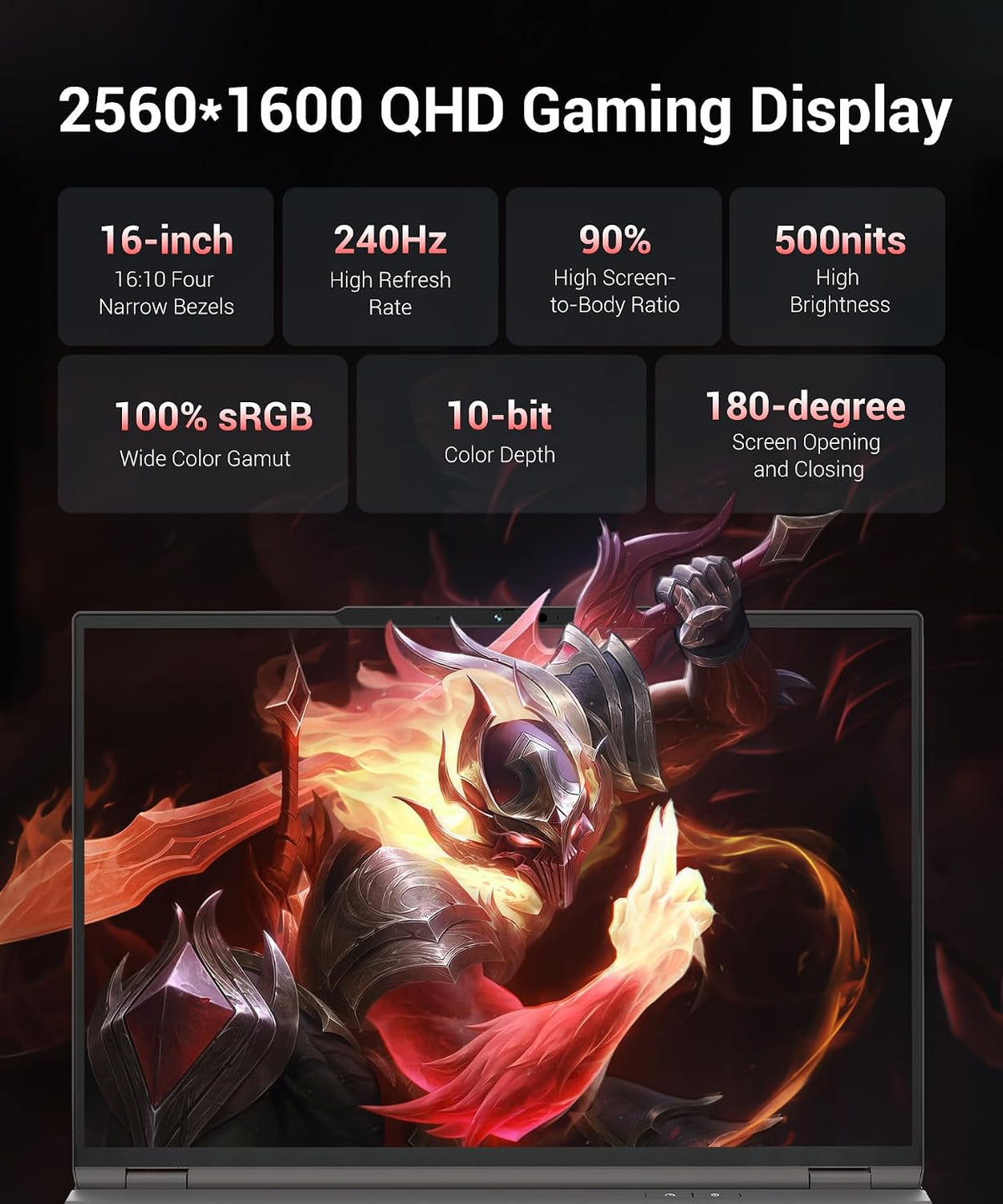 Gaming Laptop RTX 5060, 2560x1600 16in 240Hz 2.5K QHD+, AMD Ryzen 7 H 255 Processor (8C/16T, 4.9GHz), 8GB GDDR7 VRAM, 16GB DDR5 512GB SSD (96GB RAM Expandable), Backlit Keyboard, Metal Design