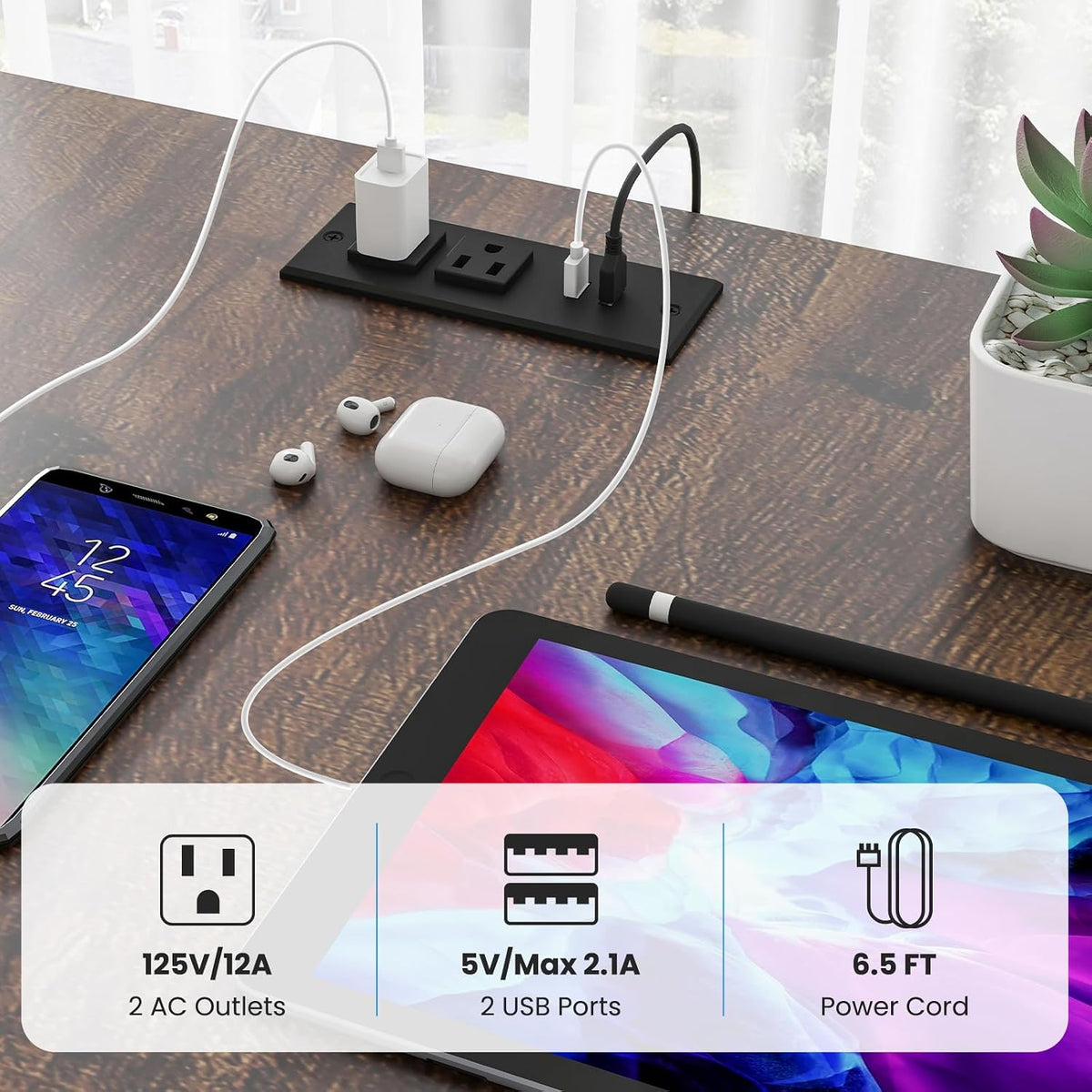 Tangkula 2-Person Reversible Computer Desk with LED Lights, 94.5' Long Office Desk with Power Outlets, Monitor Stand, Keyboard Tray & 2 Storage Shelves, Double Desk for Gaming Working Writing (Walnut)