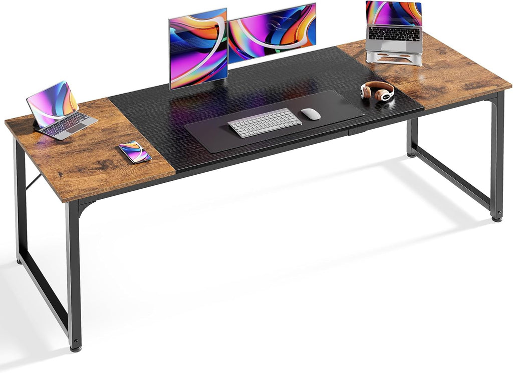 Huuger Computer Desk, 70 Inch Office Desk, Gaming Desk with Storage, Writing Desk Work Desk for Home Office, Study, Long Simple Desk, Large Legroom, Metal Frame, Rustic Brown and Black