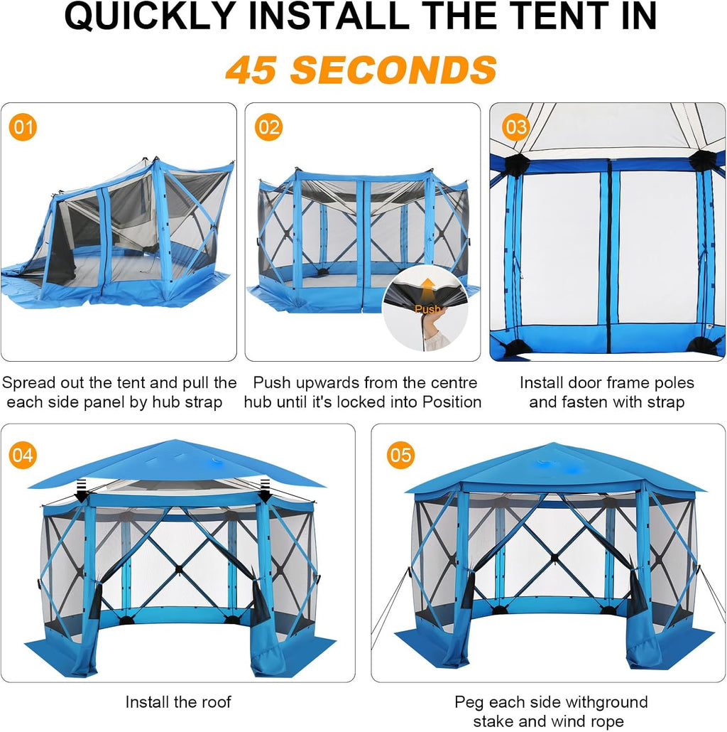 COBIZI 12x12 FT Pop Up Canopy Stargazing Tent, Gazebos On Clearance with Removable Roof,Instant Screened in Gazebo, Screen Tents Portable carpas para Patio for Outdoor Camping,Backyard, Garden, Blue