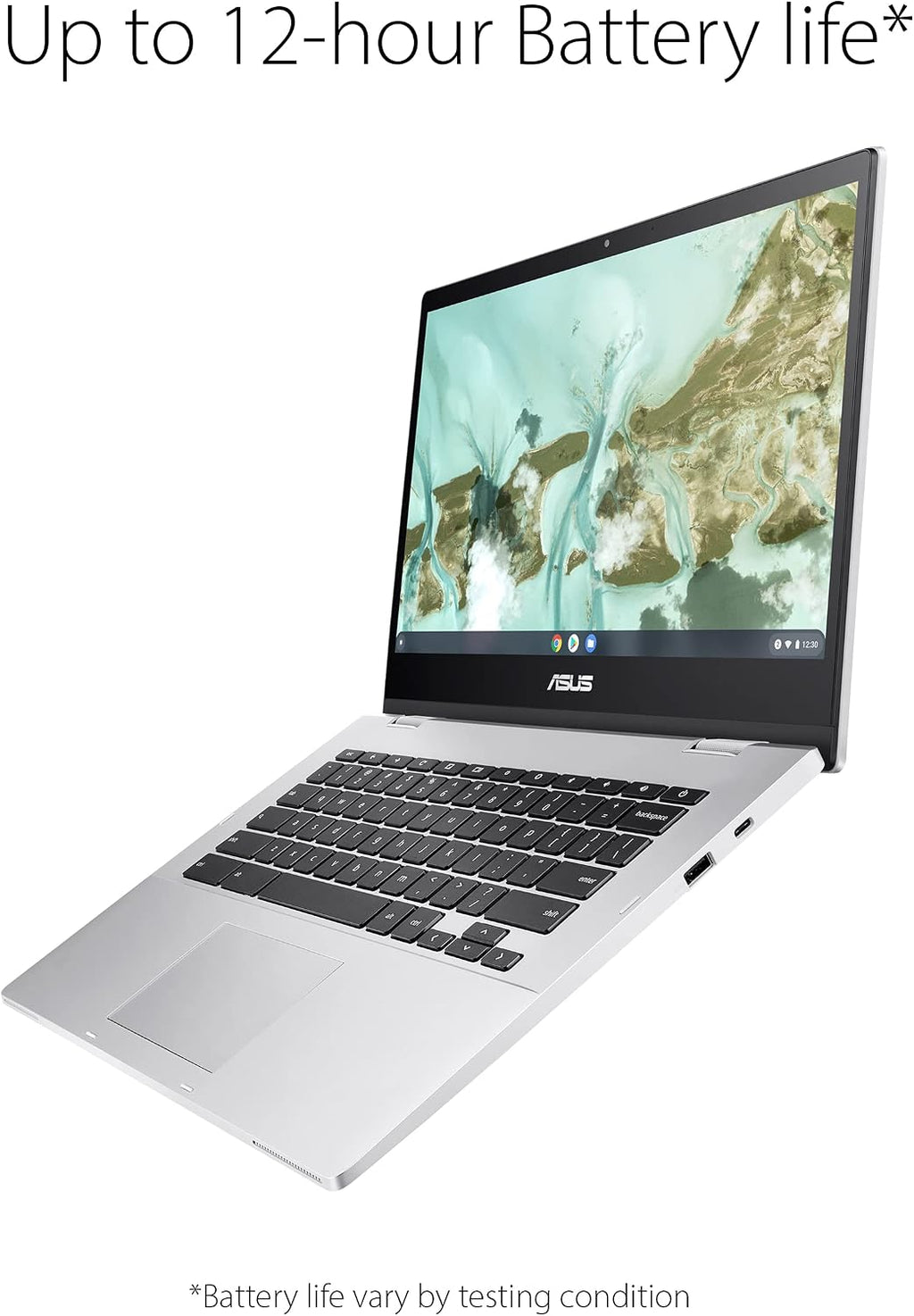 ASUS CX1400CNA-AS44FV Chromebook CX1, 14' Full HD NanoEdge Display, Intel Celeron N3350 Processor, 64GB eMMC, 4GB RAM, Chrome OS, Transparent Silver, CX1400CNA-AS44FV
