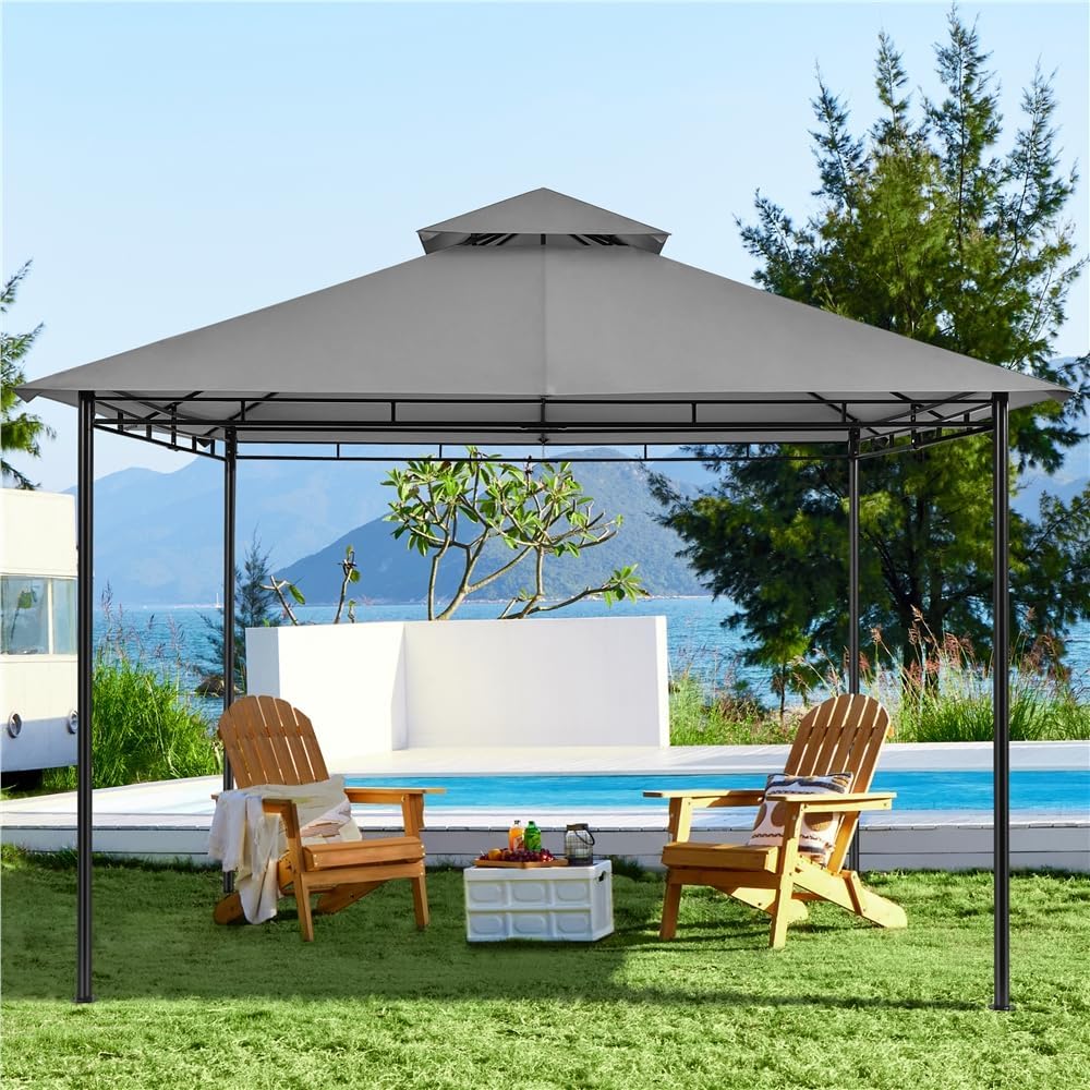 Yaheetech Gazebo for Patios - 11x11ft Outdoor Powder-Coated Steel Frame Gazebo, Double Roofs Grill Shelters BBQ Pavilion for Lawn/Backyard/Garden/Deck, Dark Gray